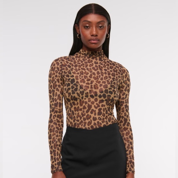 Abercrombie & Fitch Tops - 🫎🐆 Abercrombie Leopard Mesh Mockneck Long Sleeve Top XS NWT
